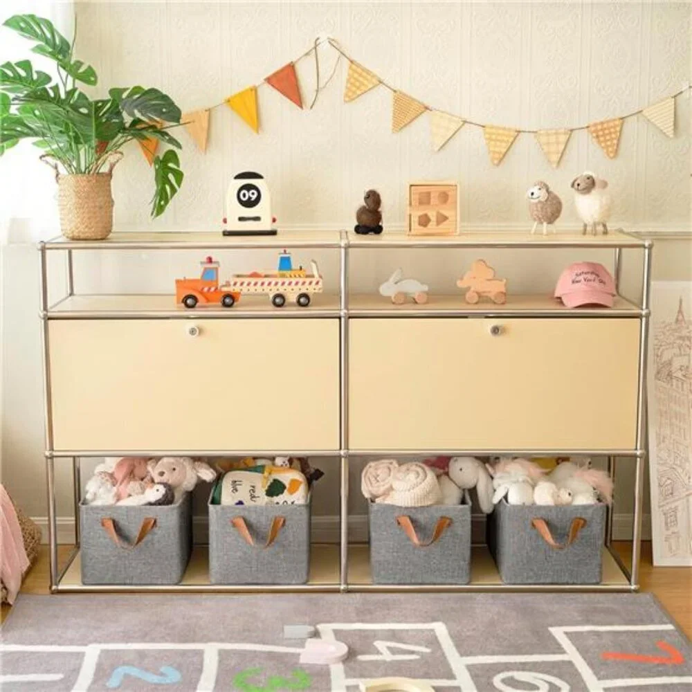 Large Fabric Storage Bins Set of 2 Closet Shelf Organizer with Metal Frame